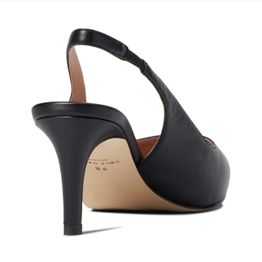 Cole Haan Black Leather Vandam Slingback Heels Size 7 - Picture 5 of 8